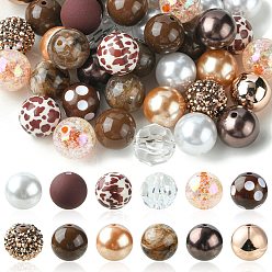 Кокосово-Коричневый Набор для самостоятельного изготовления браслета-ожерелья цвета конфеты, включая акриловые круглые и металлические разделительные бусины, конец цепи, застежка, провод, кокосового коричневый, бусины : 19~20x17.5~20 мм, отверстие : 2.5~3 мм, 50 шт / комплект