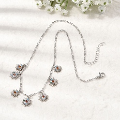 Платина Подвеска в виде солнца из латуни с микропаве из кубического циркония., цепочки Фигаро для женщин, стойки покрытие, без кадмия и без свинца, долговечный, платина, 15.94 дюйм (40.5 см)