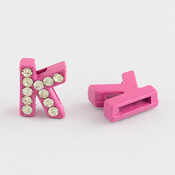 Letter K Mixed Color Zinc Alloy Grade A Rhinestone Letter Slide Charms, Letter.K, 12.5x10x4.5mm, Hole: 8x1.5mm