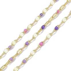 (52) Непрозрачная лаванда Латунные цепи с покрытием стойки, с эмалью, с катушкой, пайка без свинца и кадмия, реальный 18 k позолоченный, разноцветные, 4x2x0.2 мм