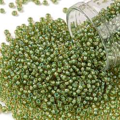 (946) Light Green Lined Topaz Toho runde Rocailles, japanische Rocailles, (946) hellgrün gefütterter Topas, 11/0, 2.2 mm, Bohrung: 0.8 mm, über 1110pcs / Flasche, 10 g / Flasche