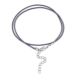 Slate Blue Waxed Cotton Cord Necklace Making, with Alloy Lobster Claw Clasps and Iron End Chains, Platinum, Slate Blue, 17.12 inch(43.5cm), 1.5mm