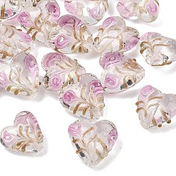 Pink Бусины ручной работы бусины золотого песка, бусины ручной работы, сердце, розовые, 15~17x15.5~16.5x9.5~11 мм, отверстие : 1.2 мм