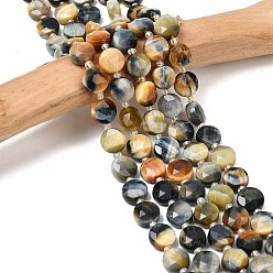 Желтый Природных тигровый глаз бисер нитей, граненый шестиугольный разрез, плоско-круглые, окрашенная и подогревом, с бисером, желтые, 10~10.5x6.5~7 мм, отверстие : 1.2 мм, около 31 шт / нитка, 14.53~14.72'' (36.9~37.4 см)