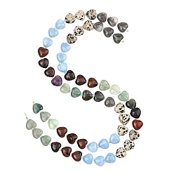(52) Непрозрачная лаванда Нити из бусин с градиентным цветом, изготовленных из натурального африканского гематита, далматинской яшмы, красного обсидиана, окрашенного в белый цвет нефрита и флюорита., сердце, разноцветные, 11.5~12x12~12.5x5.5~6 мм, отверстие : 1 мм, около 29 шт / нитка, 14.80~14.92'' (37.6~37.9 см)