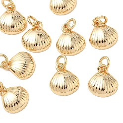 Real 18K Gold Plated SHEGRACE Brass Pendants, Shell Shape Charms, Cadmium Free & Lead Free & Nickel Free, with Jump Ring, Real 18K Gold Plated, 10x8.5x2.5mm, Hole: 2.5mm