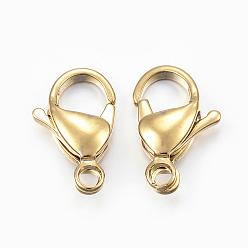 Real 24K Gold Plated 304 Stainless Steel Lobster Claw Clasps, Parrot Trigger Clasps, Real 24K Gold Plated, 13x8x4mm, Hole: 1.5mm