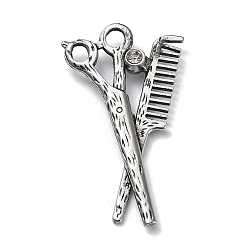 Античное Серебро Сплав в тибетском стиле с подвесками из стразов, без свинца и без кадмия, ножницы, античное серебро, 51.5x29x7 мм, отверстие : 5x4 мм