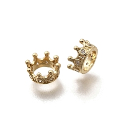Настоящее золото 18K Латунь микропаве прозрачный кубический цирконий европейский бисер, бусины с большим отверстием, корона, реальный 18 k позолоченный, 8.5x4 мм, отверстие : 5 мм