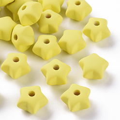 Yellow Acrylic Beads, Rubberized Style, Half Drilled, Star, Yellow, 16x17x11mm, Hole: 3.5mm