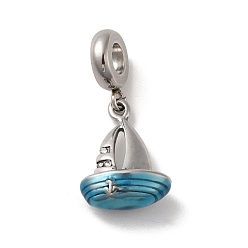 Античное Серебро 304 европейские подвесные подвески из нержавеющей стали с эмалью, подвески с большими отверстиями и хрустальными стразами, парусное судно, античное серебро, 27 мм, Кулон : 18x13x6.5 мм, отверстие : 4.5 мм