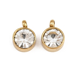 Золотой 304 прелести нержавеющей стали, со стразами, плоско-круглые, золотые, 10x7x5 мм, отверстие : 1.6 мм