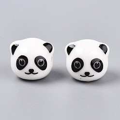 Белый Ручной печатный шарики фарфора, панда, белые, 10~11x11.5~12x11~11.5 мм, отверстие : 1.8~2 мм