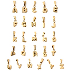 Letter A~Z 26 шт. 304 подвески из нержавеющей стали, Письмо ~ Z, ионное покрытие (ip), золотые, Письмо ~ Z, 9~11x3~8.5x2.5 мм, отверстие : 6x3 мм