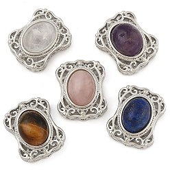 Смешанные камни Многорядные звенья из натуральных смешанных драгоценных камней, прямоугольные, с латунными микро проложить кубических выводы циркония, стойки покрытие, без свинца и без кадмия, 21.5x17.5x10.5 мм, отверстие : 2 мм