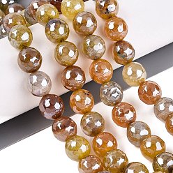 Peru Electroplate Natural Agate Beads Strands, Dyed, Faceted, Pearl Luster Plated, Round, Peru, 10.5mm, Hole: 1.2mm, about 36~37pcs/strand, 14.37 inch~14.57 inch(36.5cm~37cm)