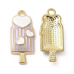 лаванда Подвески из сплава с эмалью на летнюю тематику, ледяная присоска с сердечками, золотые, лаванда, 24x10x3 мм, отверстие : 1.8 мм