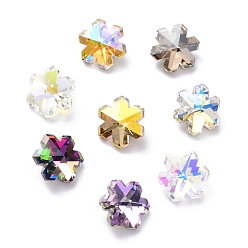Mixed Color K9 Glass Rhinestone Cabochons, Crackle Style,  Pointed Back & Back Plated, Faceted, Flower, Mixed Color, 10x5.5mm