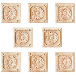 Moccasin Square Wood Carved Floral Decorative Blocks, Ornate Wood Embellishments for Furniture & Wall Decor, Moccasin, 81x81x11mm