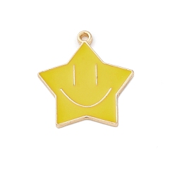 Желтый Подвески из эмали и сплава, золотые, очаровательные звезды с улыбающимся лицом, желтые, 25x23x1.7 мм, отверстие : 1.6 мм