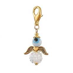 Белый Ангел стеклянные бусины кулон украшения, Застежки-когти из сплава омара, подвески для украшений сумок, белые, 48 мм