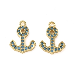Темно-Голубой Латунные микро проложить кубического циркония прелести, якорь, без кадмия и без свинца, долговечный, стойки покрытие, реальный 18 k позолоченный, глубокое синее небо, 15x11.5x2 мм, отверстие : 1.5 мм