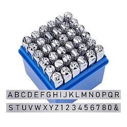 Platinum Iron Seal Stamps, Including Letter A~Z, Number 0~8 and Ampersand &, Platinum, 64x8x8mm, Pattern: 6mm, 36pcs/box