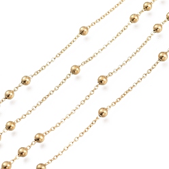 Золотой 304 кабельные цепи из нержавеющей стали, с круглых бусин, пайки, с катушкой, золотые, ссылка: 1.2 мм, бусины: 3 мм, около 32.8 футов (10 м) / рулон