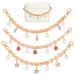 Золотой 3 шт. 3 стили сплав эмаль с абс пластик имитация жемчуга подвеска железная цепочка сумка декоративные цепи, аксессуары для замены сумок, форма морской звезды/ракушки, золотые, 260 мм, 1 шт / стиль