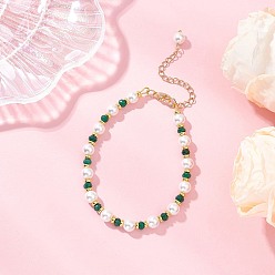 Зеленый Браслеты из круглых бусин из ракушечного жемчуга и окрашенного натурального малайзийского нефрита для женщин, зелёные, 7-5/8 дюйм (19.3 см)