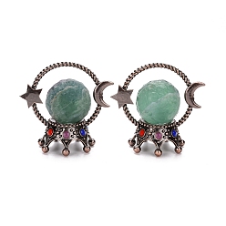 Флюорит Украшения для витрины из натуральной флюоритовой сферы, с пьедесталом из легированной эмали, звезды с луной, Красная медь, 79x82x50 мм