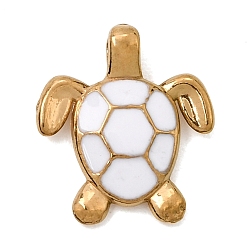 Blanco 304 colgantes de esmalte de acero inoxidable, encantos de tortuga, revestimiento de iones (ip), real 18 k chapado en oro, blanco, 16.5x14.5x3 mm, agujero: 3x2 mm