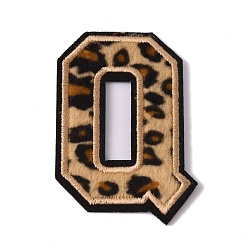 Letter Q Polyester Computerized Embroidery Cloth Iron On Sequins Patches, Leopard Print Pattern Stick On Patch, Costume Accessories, Appliques, Letter.Q, 64x44x1.5mm