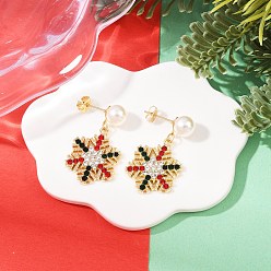 Золотой Серьги-гвоздики из АБС-пластика с жемчугом и стразами в форме снежинки, серьги из нового сплава, золотые, 34x19 мм