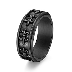Черный Вращающиеся вращающиеся кольца из нержавеющей стали, Широкие кольца в форме Флер де Лис для женщин и мужчин, чёрные, 9 мм, размер США 9 (18.9 мм)