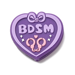 Фиолетовый Силиконовые бусины, сердце со словом bdsm, фокусные бусы, фиолетовые, 28x30x7 мм, отверстие : 3 мм