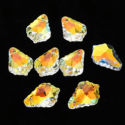 Прозрачный АВ Гальваническим подвески стекла, посеребренные дно, граненые, кленового листа, ясно AB, 16x11.5x6 мм, отверстие : 1.2 мм, о 36 шт / совет, 4 доска / коробка