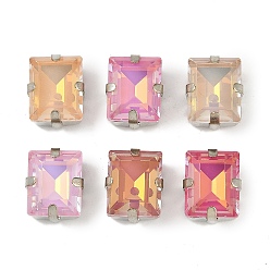 Платина Латунные стеклянные стразы пришивные стразы, граненые, прямоугольные, платина, 11x8.5x6 мм, отверстие : 1 мм