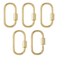 Золотой 5шт. латунные винтовые карабины-замки-брелки, для изготовления ожерелий, овальные, золотые, 25.5x14x2 мм, Винт: 6.5x4.5 мм, 5 шт / комплект