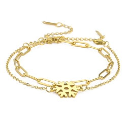 Настоящее золото 18K 304 наборы цепочек из скрепок и браслетов из нержавеющей стали, штабелируемые женские браслеты со звеньями снежинки, реальный 18 k позолоченный, 4-1/8 дюйм (10.5 см)