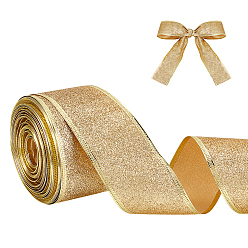 Light Khaki 20Yards Polyester Ribbons, with Glitter Powder, for Gift Packaging, Light Khaki, 2 inch(50mm)