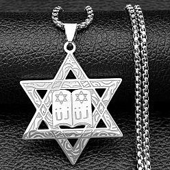 Нержавеющая Сталь Цвет 304 Мужские ожерелья с подвеской в виде звезды Давида из нержавеющей стали, не тускнеет, цвет нержавеющей стали, 23.62 дюйм (60 см)