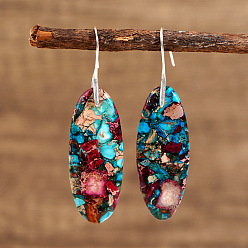 Синий Богемные овальные цветочные серьги с императорским камнем, платина, синие, 58x17 мм