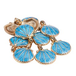 Bleu Bleuet  Pendentifs en alliage d'émail doré, coquille, or, bleuet, 24.5x19x2.5mm, Trou: 4x2.5mm, 10 pcs / boîte
