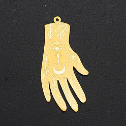 Golden 201 Edelstahl Anhänger, Laserschnitt, Hand, golden, 49x24x1 mm, Bohrung: 1.4 mm