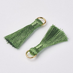 Sea Green Cannetille Nylon Tassel Pendant Decorations, with Iron Findings, Golden, Sea Green, 30~32x7x4mm, Hole: 4x5mm