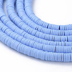Cornflower Blue Flat Round Eco-Friendly Handmade Polymer Clay Beads, Disc Heishi Beads for Hawaiian Earring Bracelet Necklace Jewelry Making, Cornflower Blue, 6x1mm, Hole: 2mm, about 353~378pcs/strand, 17.7 inch