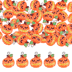 Оранжевый 50 шт. подвески из непрозрачной смолы на тему Хэллоуина, тыквенное очарование, с платиново-железными петлями, оранжевые, 21x16.5x6 мм, отверстие : 2 мм