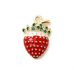 Розовый Латунные микро проложить кубического циркония подвески, клубника, с эмалью, золотой свет, туманная роза, 17.5x11.5x4.5 мм, отверстие : 1.6 мм