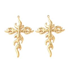 Золотой 304 подвески из нержавеющей стали, амулет в форме огня, золотые, 46x30x3 мм, отверстие : 1.6 мм